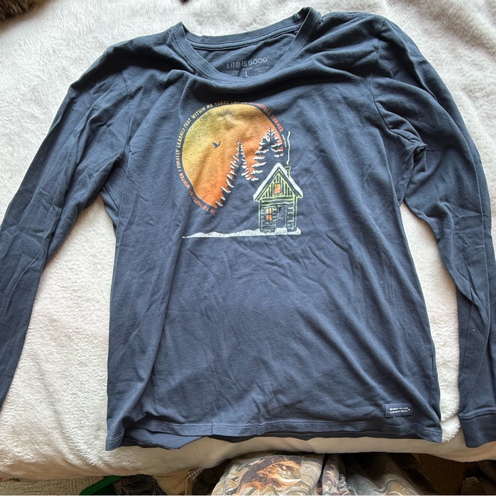 Life Is Good Blue Long Sleeve Graphic Tee